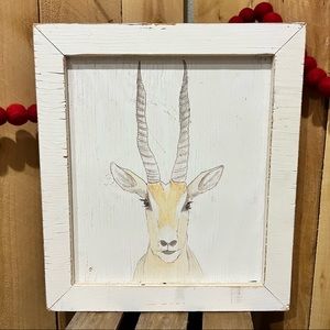 Shabby Chic Framed African Gazelle Painting on Plywood
